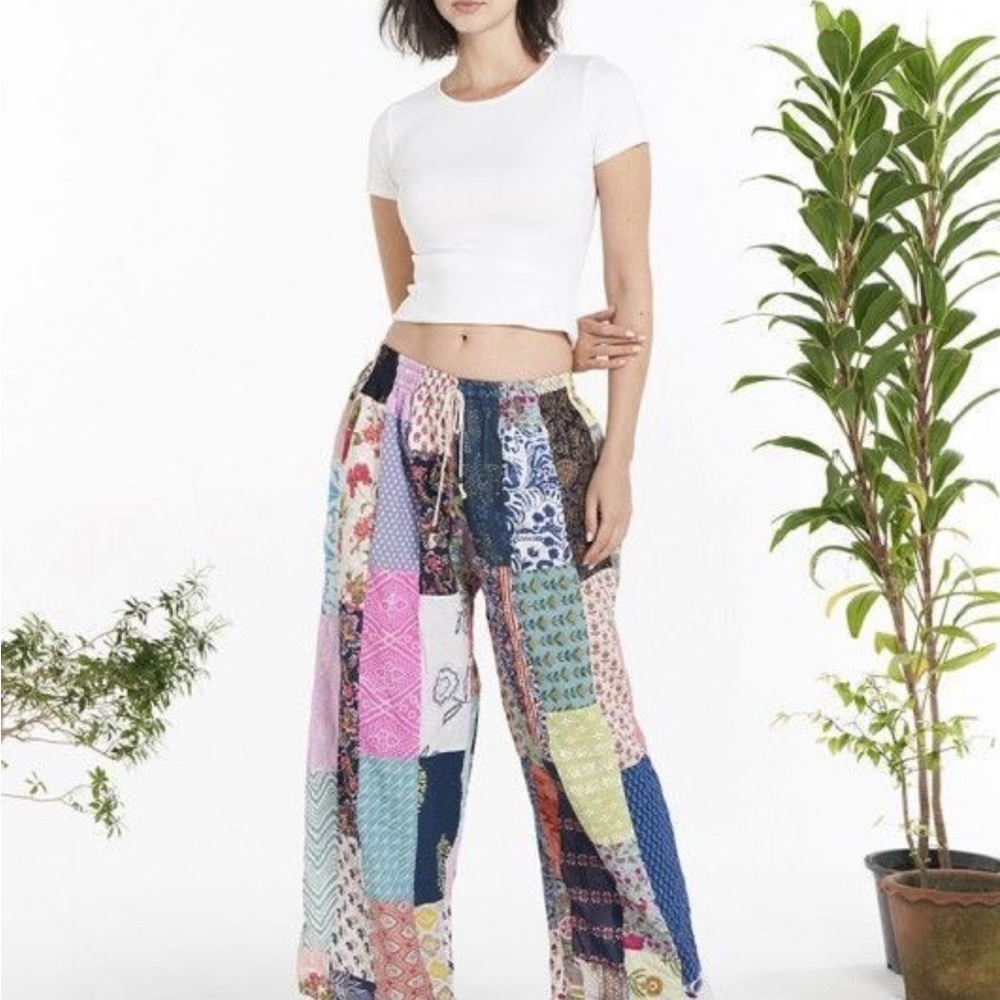 Patchwork Wide-Leg Pants